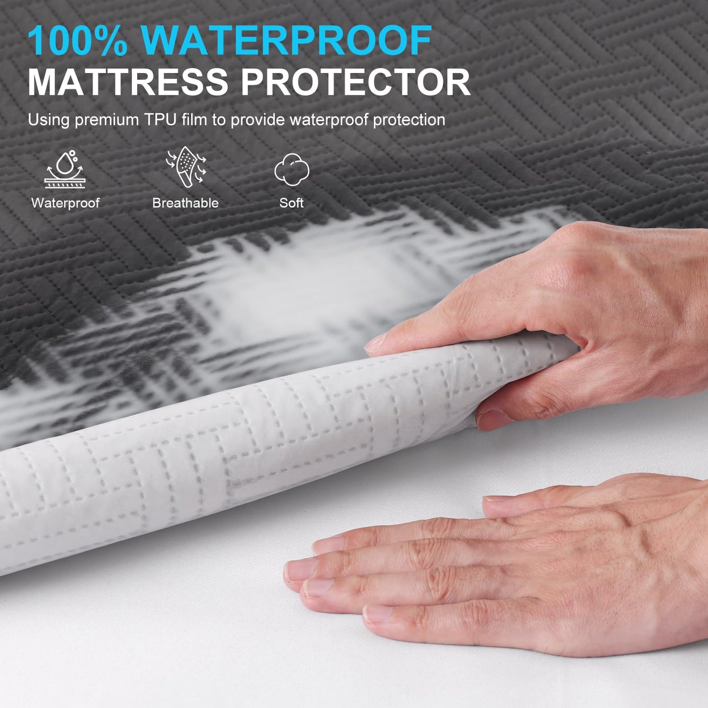 GOPOONY Waterproof Mattress Protector Queen Size - Breathable, Noiseless, Ultra-Soft Bed Cover, Mattress Pad Cover with Deep Stretchable Pockets 8"-21" (Gray)