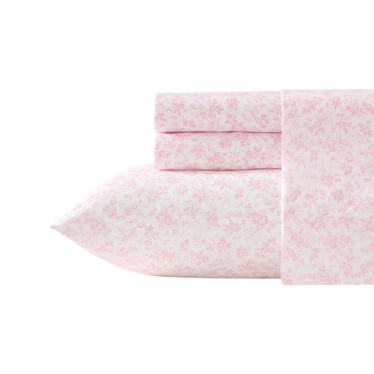 Laura Ashley - King Sheet Set, Crisp & Cool Cotton Percale Bedding with Deep Pockets, Lightweight for Year Round Comfort, Bed Sheets with Matching Pillowcases (Floral Toile Pink)