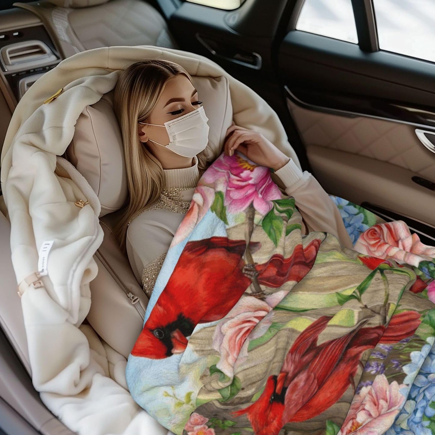 Gbuzozie Rustic Cardinal and Sunflowers Fleece Blanket Lightweight Ultra-Soft Spring Summer Flowers Birds Throw Blanket for Sofa Couch Bed Camping Travel - Super Soft Cozy Microfiber Blanket 50"X40"