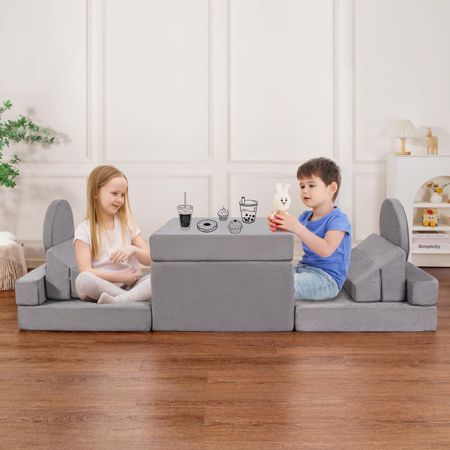 Kids Play Couch 15PCS, Modular Foam Sofa, Convertible Kids Play Set