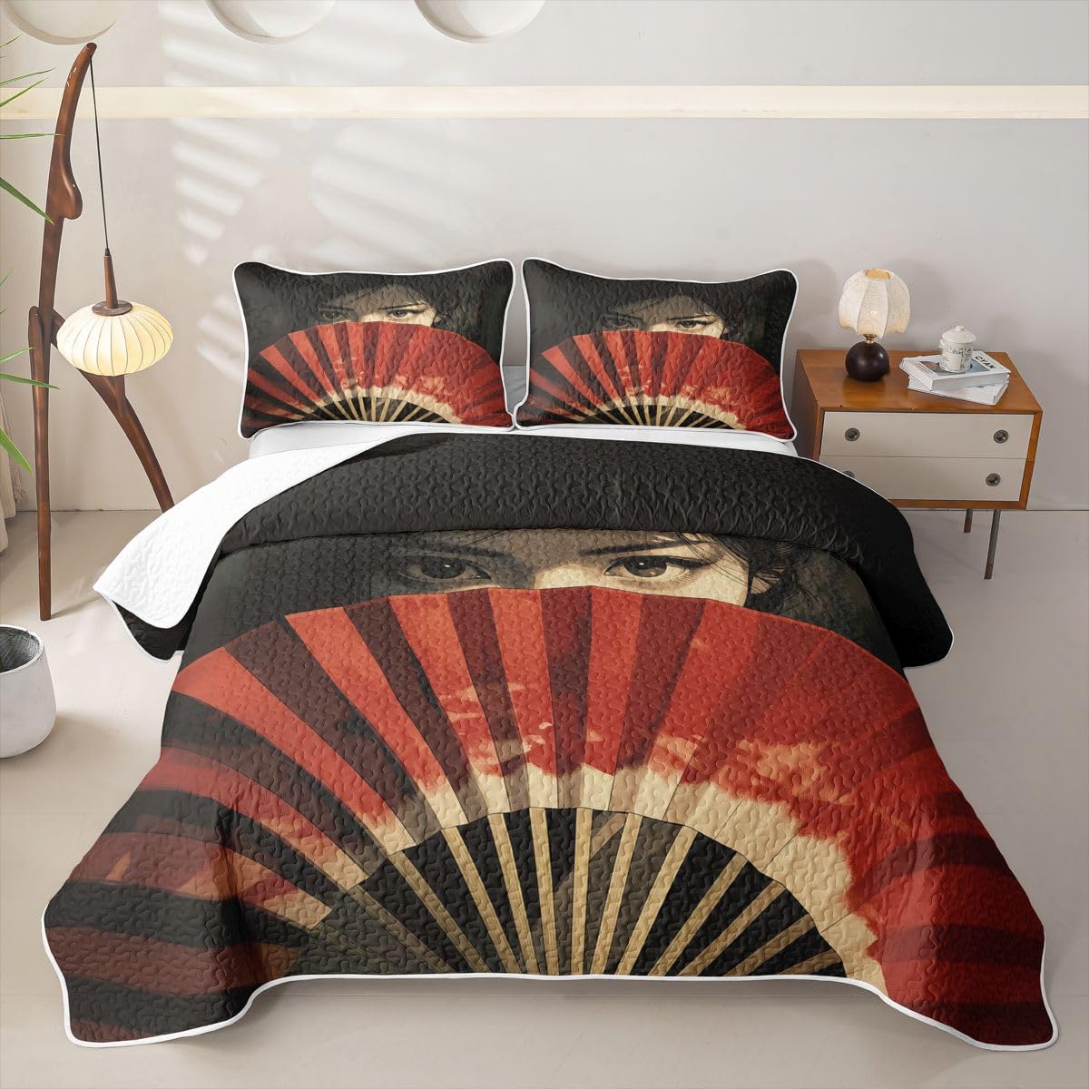 Erosebridal Onna-Musha Quilts Twin Size - Japanese Samurai Bedspread Coverlet Set, Japan Culture Decor Quilt Coverlets 2Pcs (Only 1 Pillowcase)