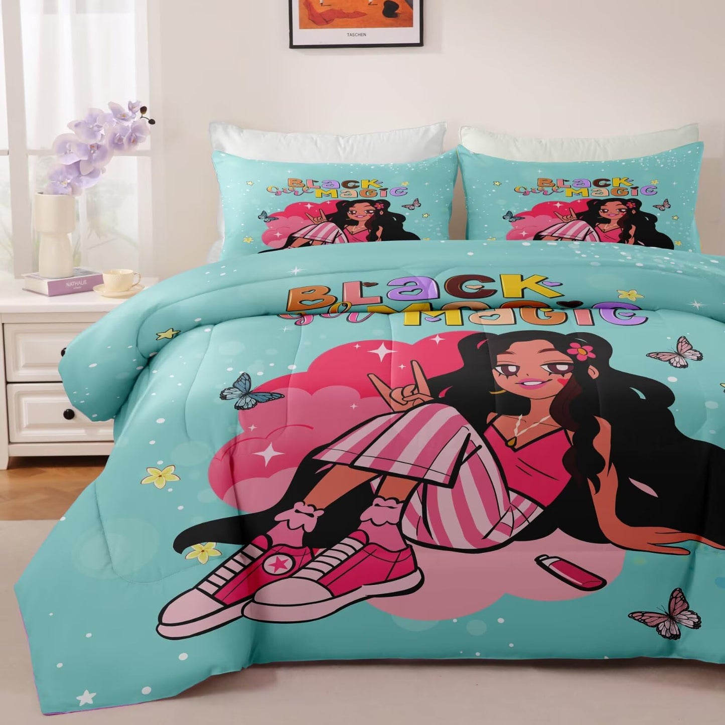 GRAT TIOC Black Girl Comforter Set Twin for Kids Teens,Black Girl Magic Bedding Set,Afro Melanin Bed Bedroom Set