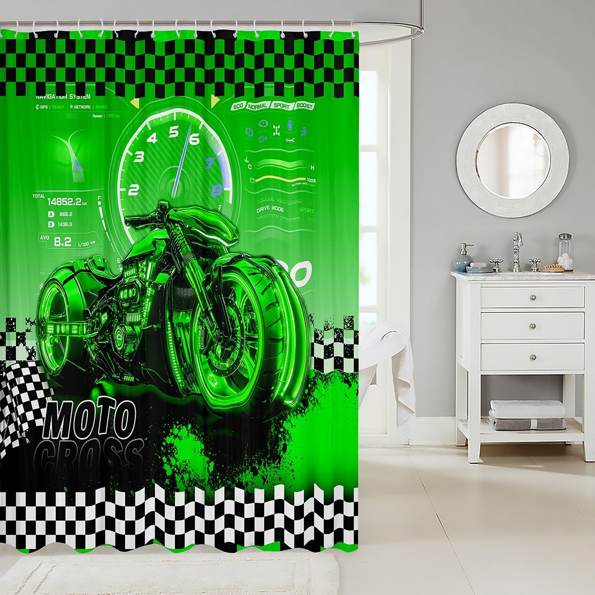 Feelyou Kids Dirt Bike Bathroom Shower Curtain Set Racing Motocross Bath Curtain Boys Girls for Motorcycle Shower Curtain Motorbike Teens Bathroom Accessories Bedroom Decor 72"x72"