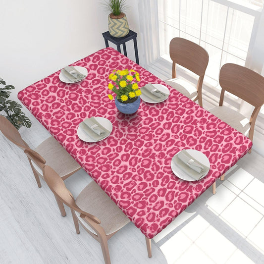 Gbuzozie Pink Leopard Rectangle Tablecloth with Elastic Edge, 4FT Table Cloths Washable Reusable Rectangular Table Cover for Kitchen Dining Party, 48" L X 30" W