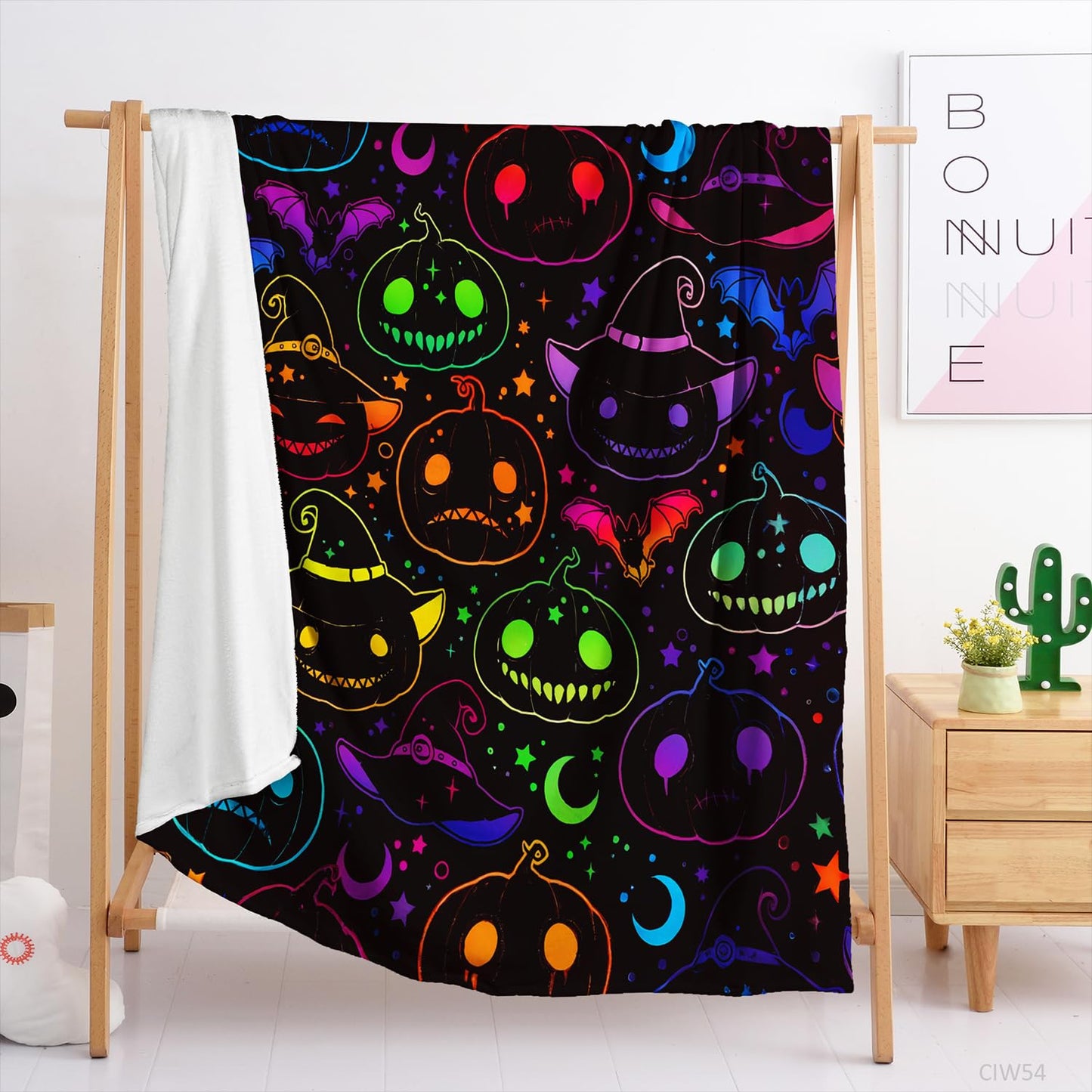 HOSIMA Halloween Blanket,Different Pumpkin Heads Print Warm Cozy Flannel Fleece Blanket for Boys Girls Couch Bedroom Decor,Fun Halloween Pumpkin Decorations,59L*47W.