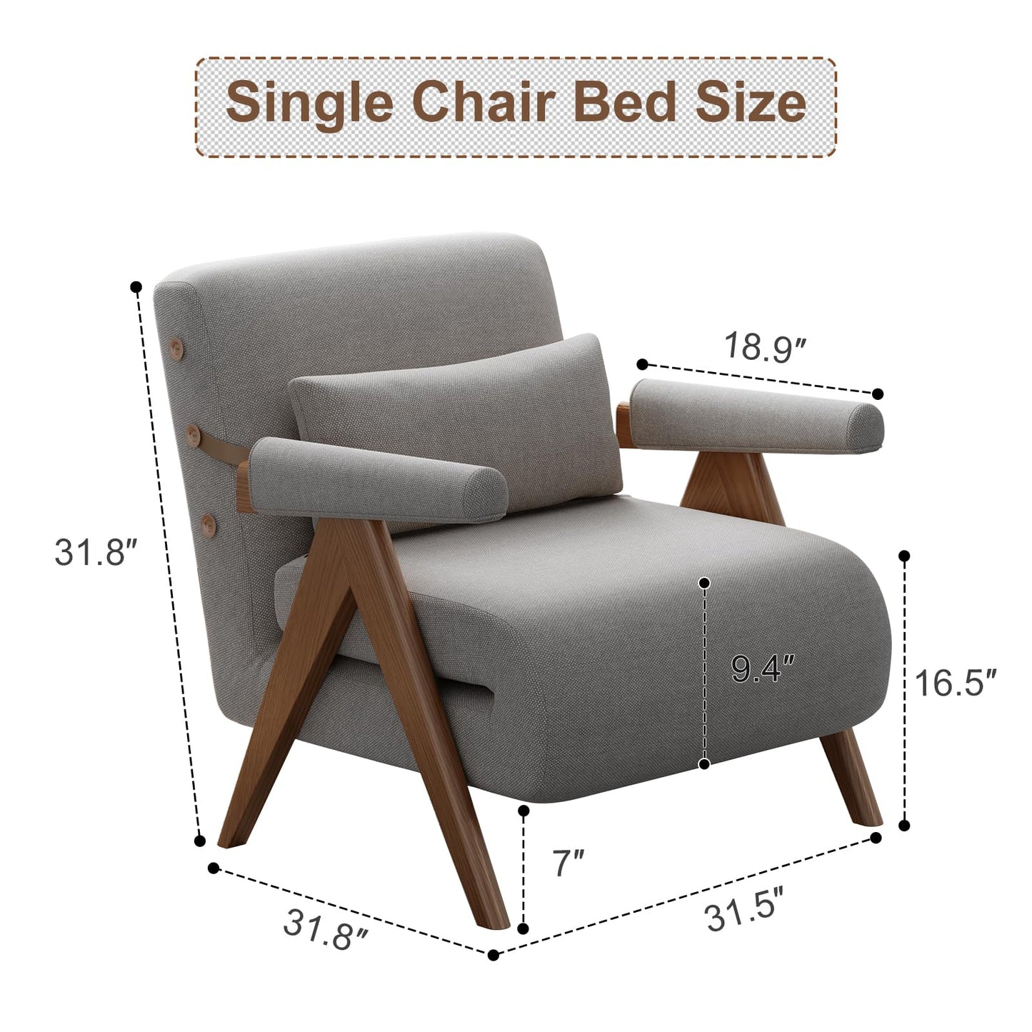 AnywaysWood 3 in 1 Residential Convertible Sofa Bed Chair|3 in 1 Sleeper Sofa Couch Bed | Adults | Living Room, Bedroom,Office (Gray 32Wx 32Dx32L)