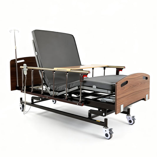 OxtraCare Zygenair Hospital Bed 6-Section ABS Ergonomic Design, 3 Function Adjustable Medical Homecare Bed for Home Use, Electric Nursing Bed with Mattress and Remote Control, IV Pole Included