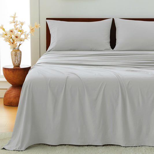 GOKOTTA 4-Pcs King Size Sheets Set, 10-16" Deep Pocket, Non-Slip Elastic Corner Straps, Washed & Brushed Microfiber Polyester - Hotel Luxury, Ultra Soft, Breathable, Wrinkle-Free, Anti-Rip -Light Grey
