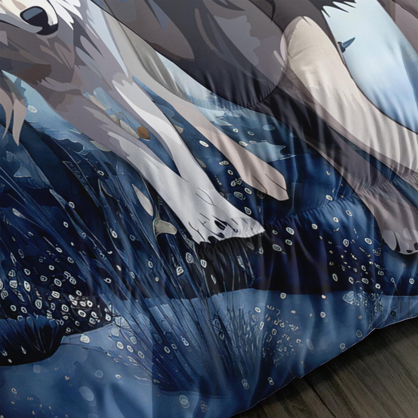 AILONEN Wolf Comforter Set - Twin Size, Tie Dye Wolf Quilt with 2 Pillowcases, 3 Pieces Safari Wolves Print Set