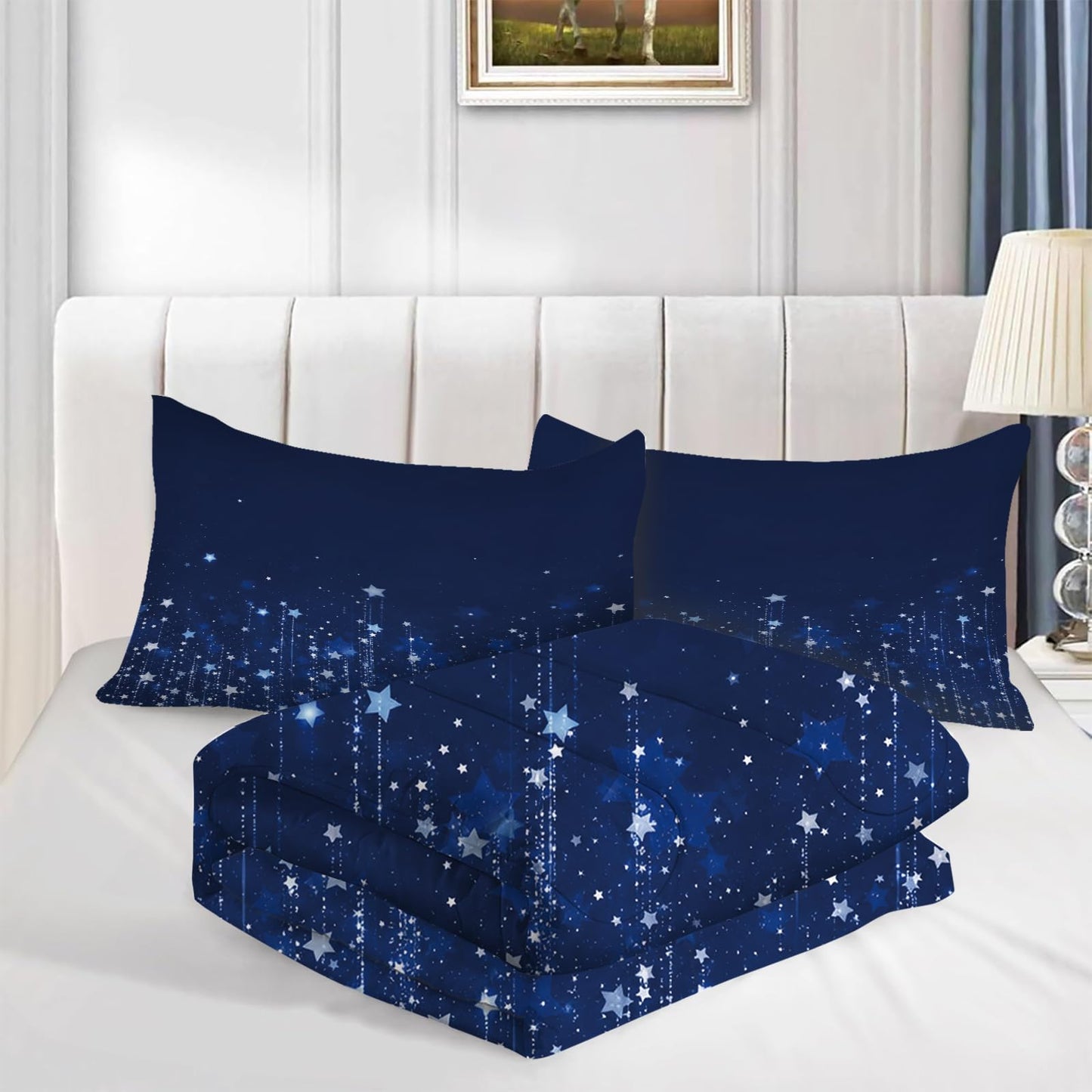 kxry Dreamy Galaxy Starry Sky Comforter Set Full Soft Polyester Bed Quilt