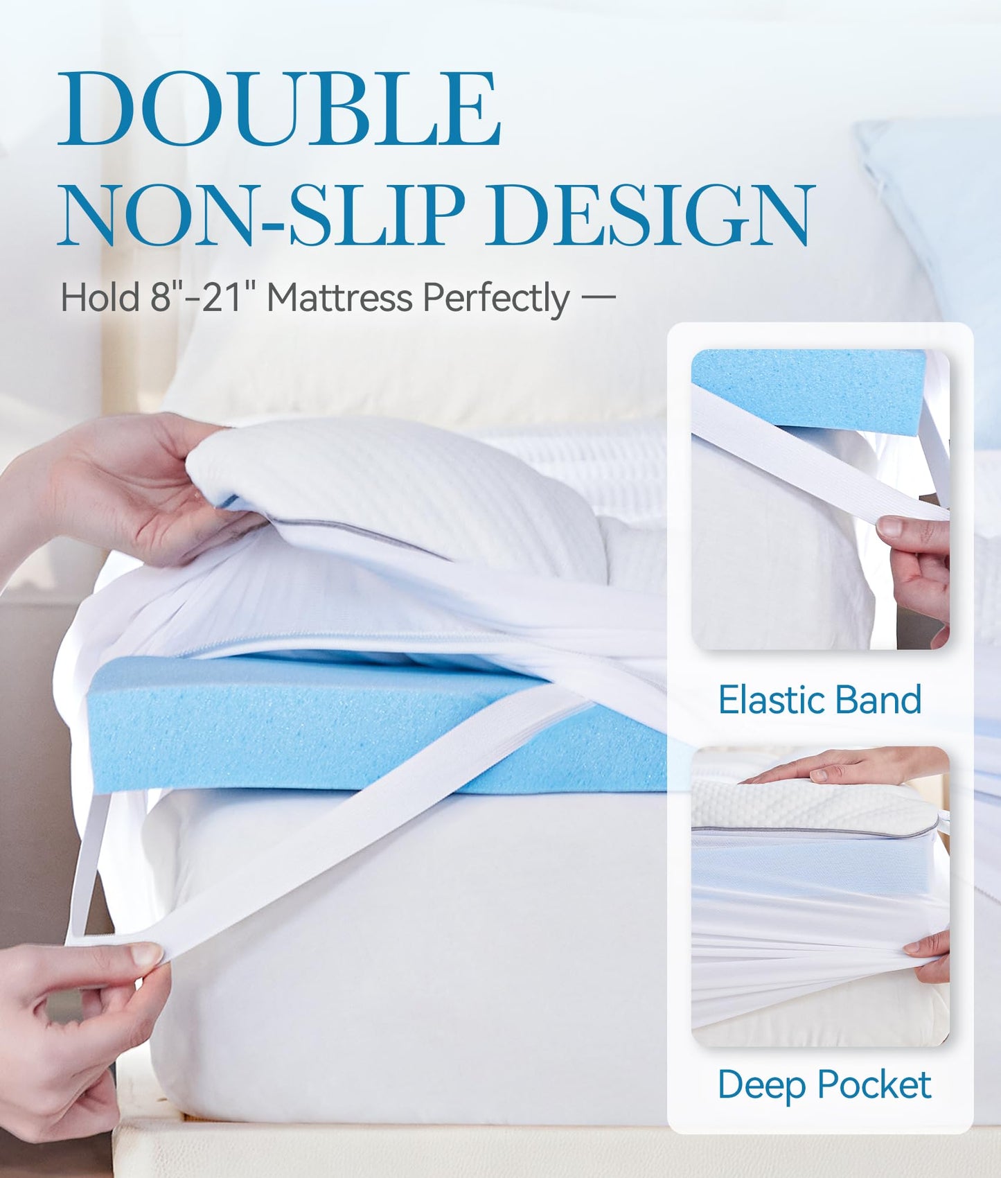 BDEUS Waterproof Dual Layer 4 Inch Memory Foam Mattress Topper Queen Size, 2 Inch Gel Memory Foam Plus 2 Inch Down Alternative Quilted Pillow Top Mattress Pad Cover for Kids, Pets