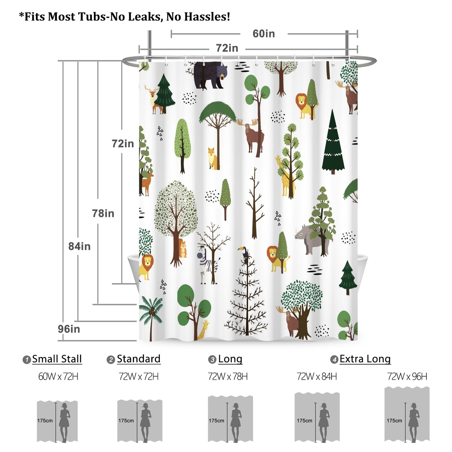 Renaiss 72 x 72 Inch Rustic Forest Kids Shower Curtain Set for Bathroom Country Lion Giraffe Zebra Bear Woodland Wild Animals Farmhouse Bathroom Shower Curtain Nature Tree Bathtub Decor Set with Hooks