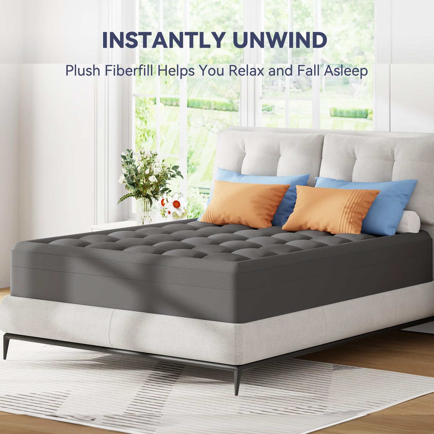 ELEMUSE Dual Layer 3 Inch Memory Foam Mattress Topper Full, 2 Inch Cooling Gel Memory Foam Plus 1 Inch Down Alternative Pillowtop Mattress Pad with Cooling Cover, Soft Comfort Support, Grey