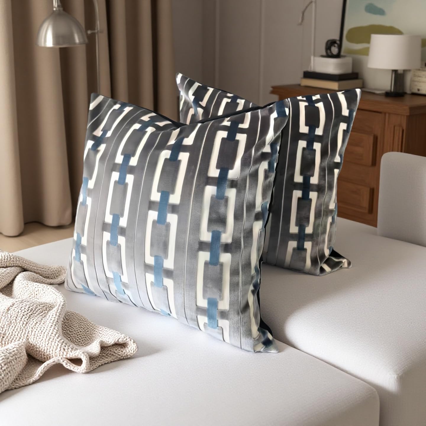 AgeMinglife Living Room Decor Couch Throw Pillow Covers with Square 18 * 18 Set of 2 for Cozy Home Bed and Textured Velvet (Light Gray)