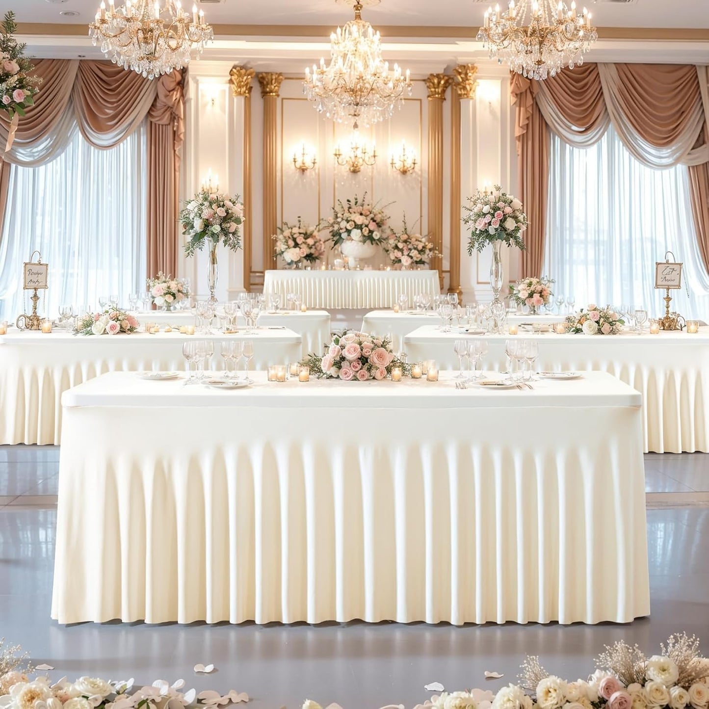 Besutolife 2 Pack Ivory Spandex Tablecloth for 6ft Rectangle Tables Fitted Table Cloth Stretch Table Covers Skirt 6ft Rectangular Tablecloths for Banquet Parties Wedding Decorations