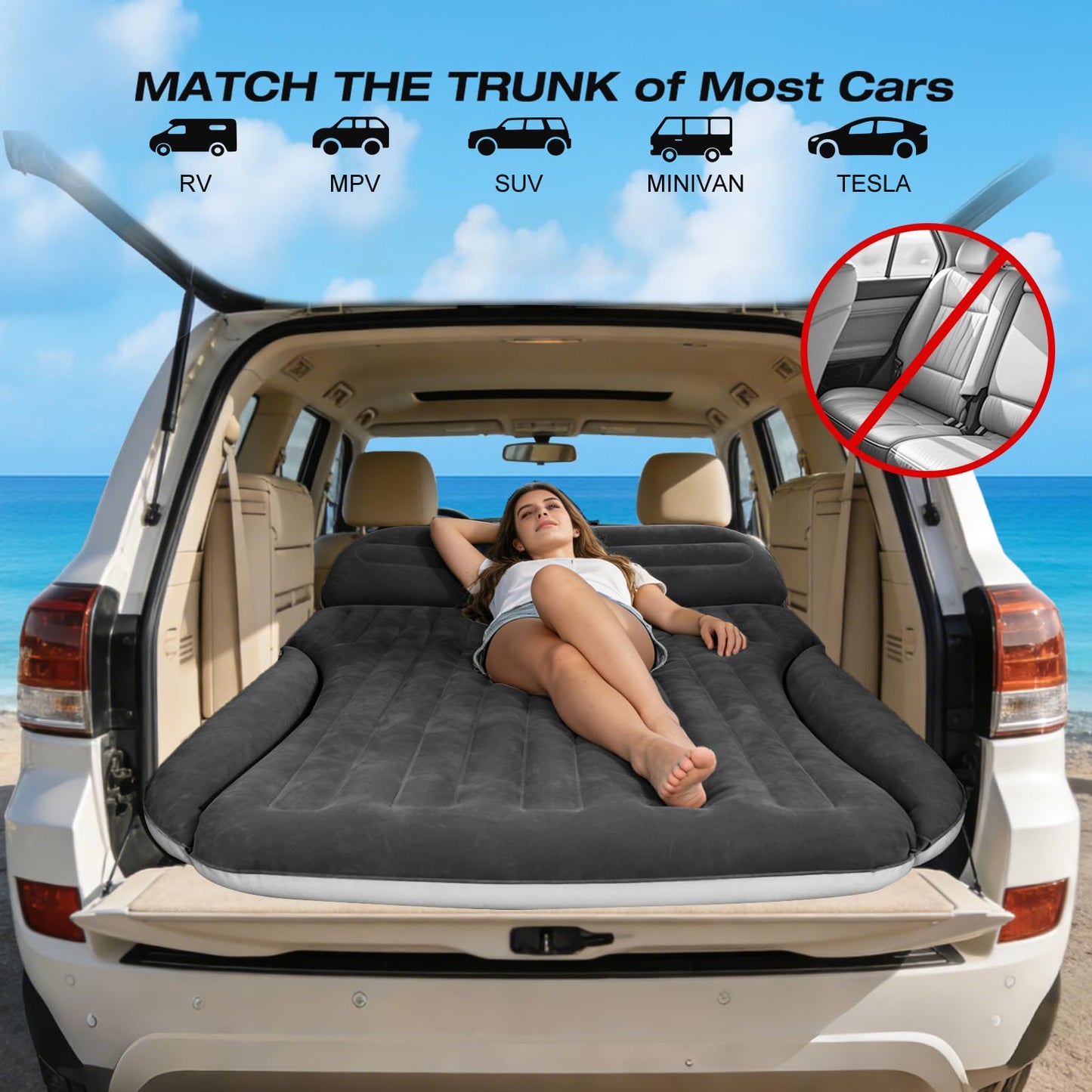 Ciremiv SUV Air Mattress, Double-Sided Thick Flocked Car Air Mattress with Built-in Pump & Pillow, Complete Sleeping Accessories for Auto Camping & Road Trips（Dark Coffee）