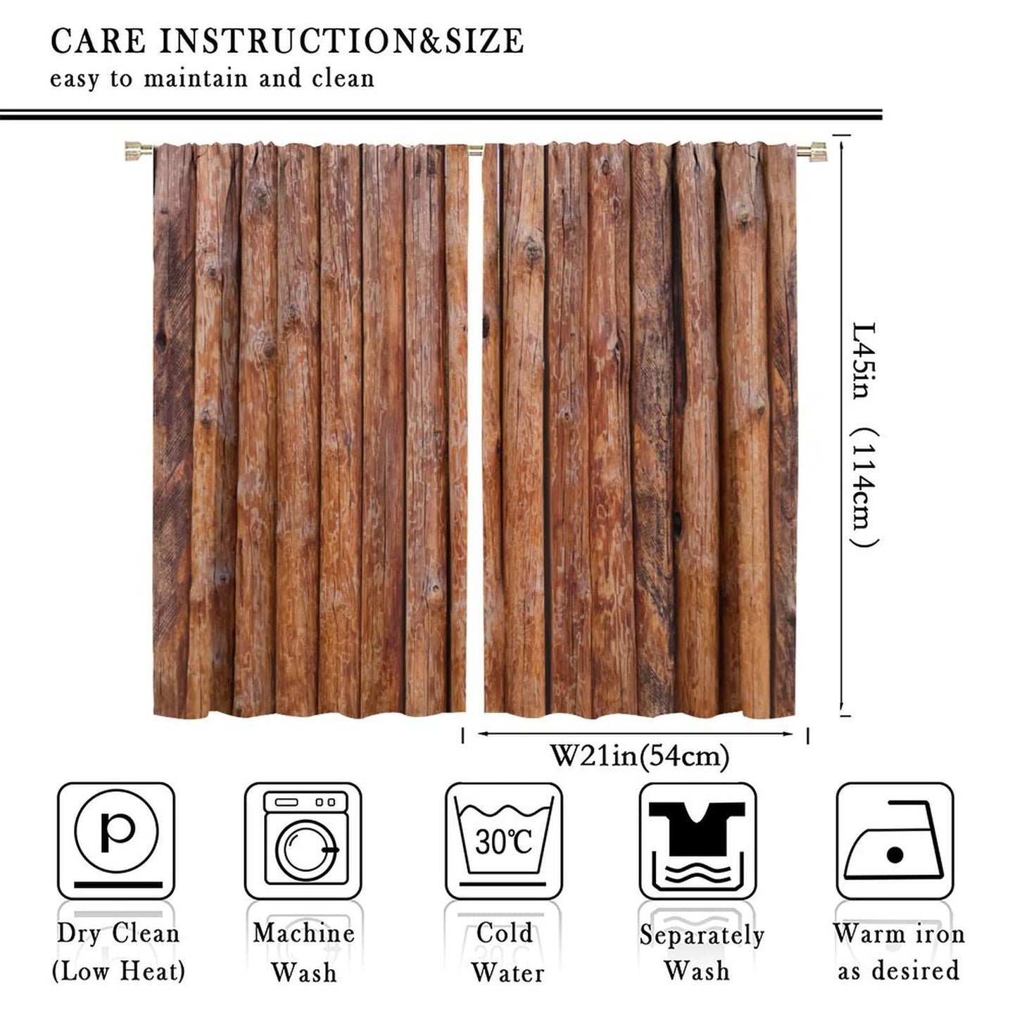 Rustic Wooden Kitchen Curtain,Vintage Old Brown Wood Countryside Theme Room Darkening Window Curtain Drapes for Living Room Bedroom Bathroom Dining Room W42xL45in