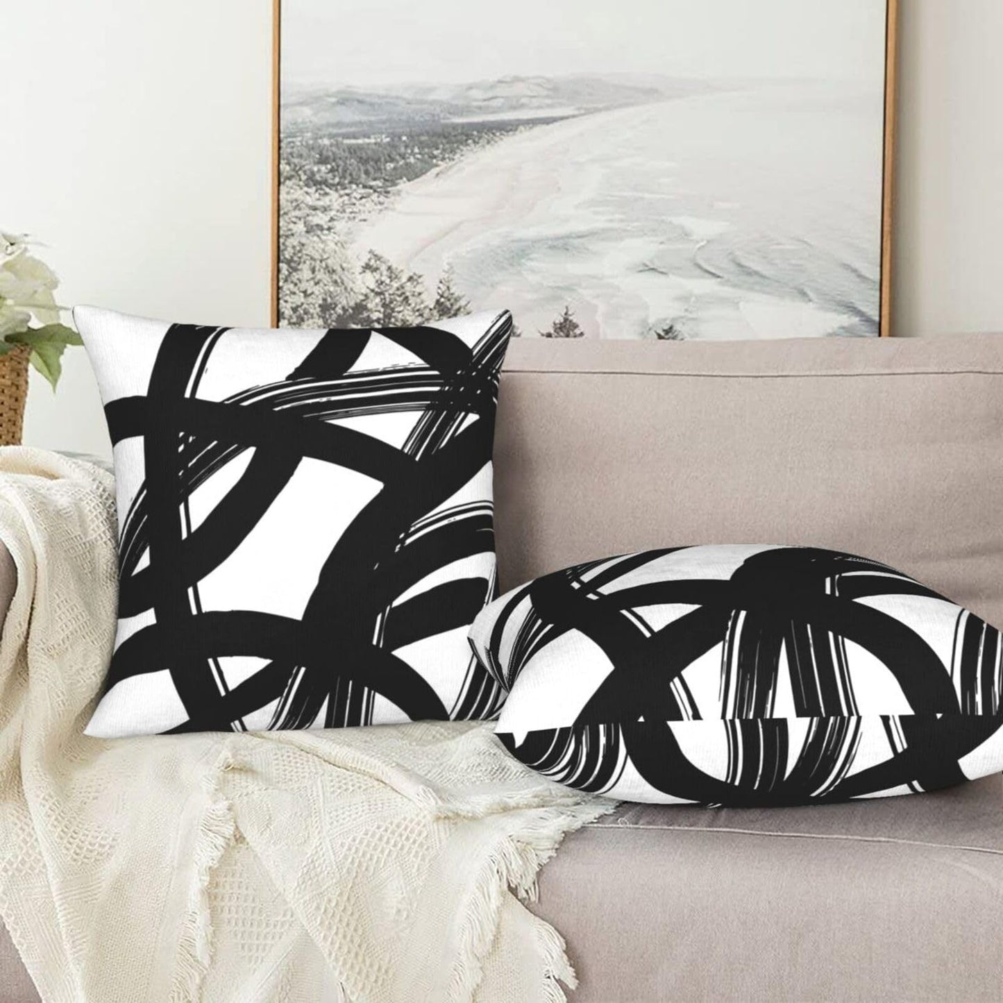 Lcokin Black and White Striped Throw Pillow Covers 18x18 in Set of 2, Decorative Abstract Art Boho Line Outdoor Pillow Case Square Cushion Covers for Farmhouse Sofa Bed Couch Living Room