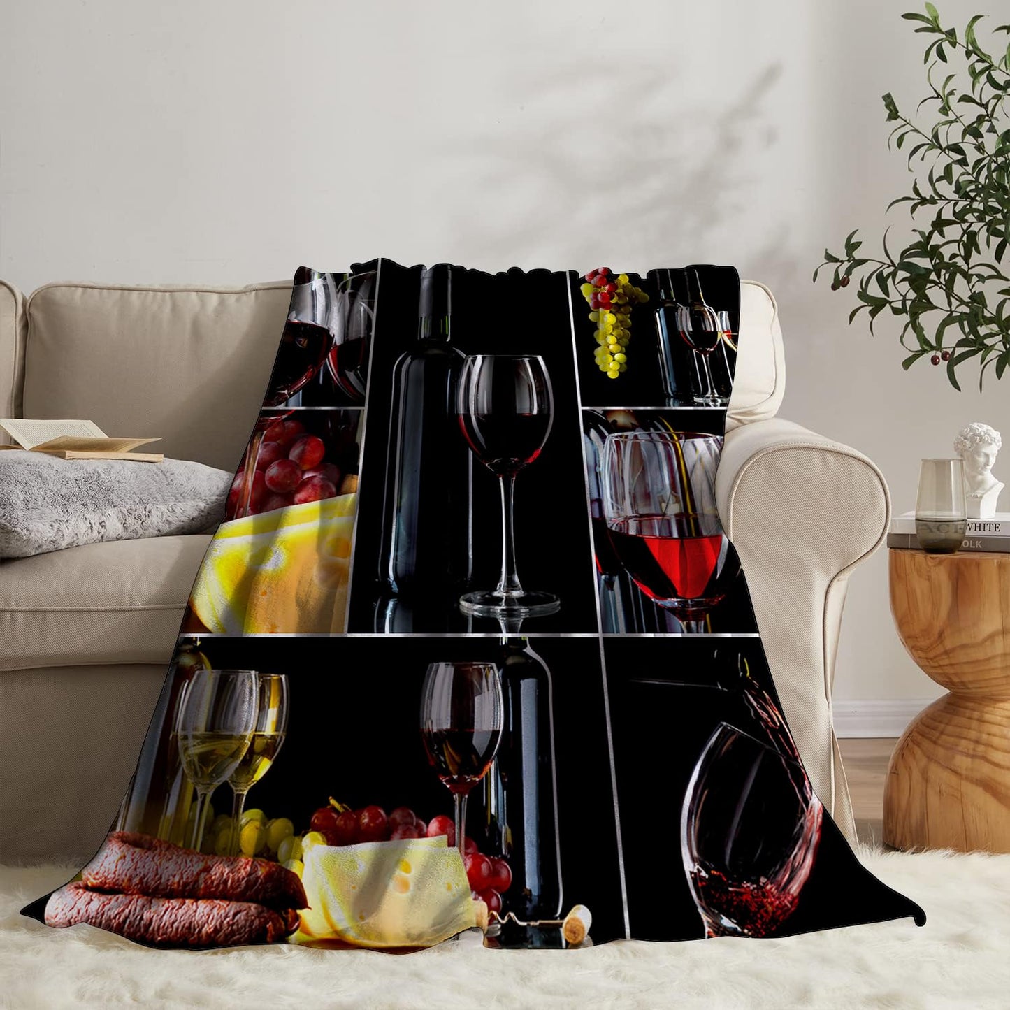 Wines Blanket 40" x 50" Romantic Burgundy Glasses Fruit Grape Super Soft Bedding Fleece Throw Blanket Microfiber Flannel Blankets Couch Sofa Warm Lightweight for Boys Girls