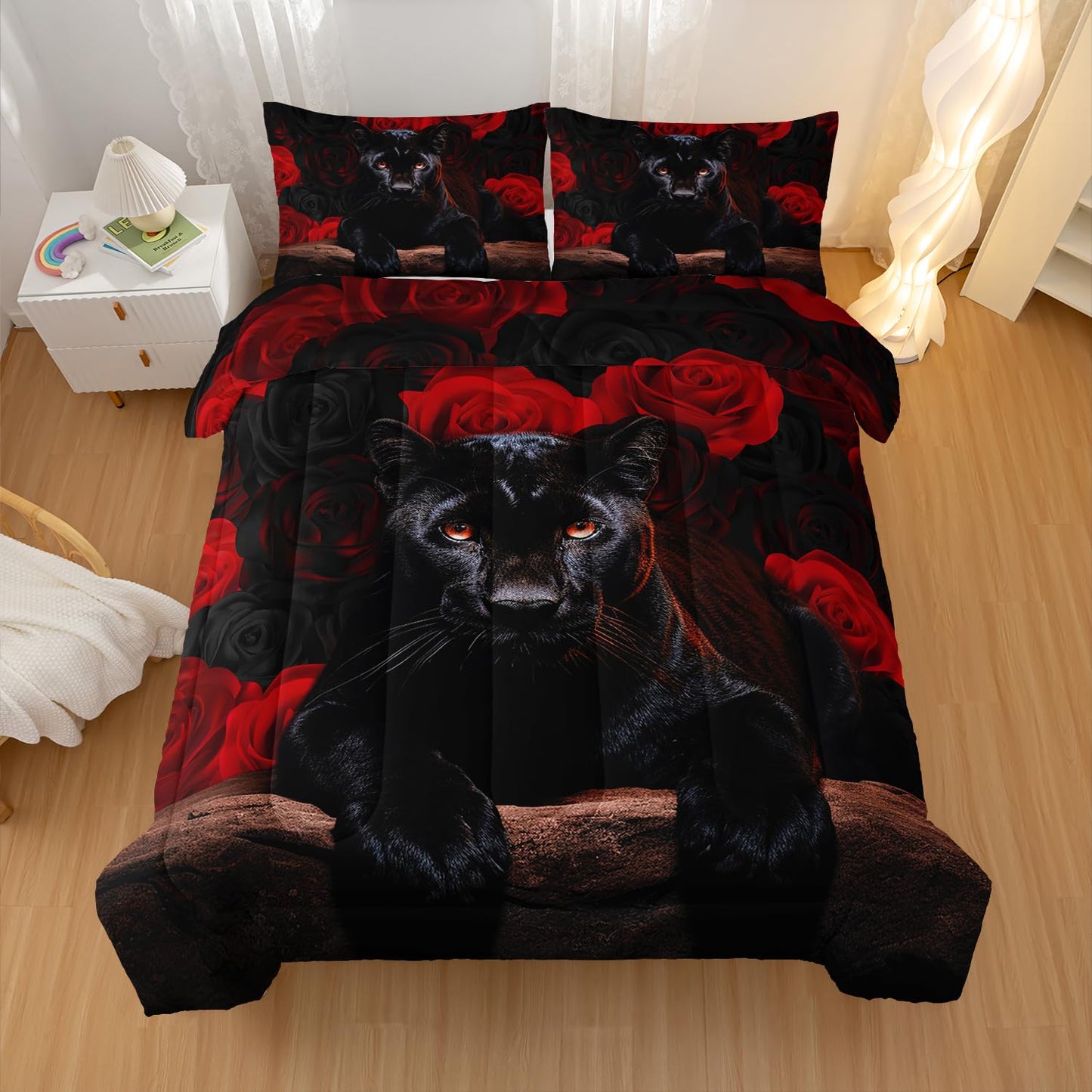 Black Panther Comforter Set Leopard Bdeeing Set Twin Size Bed in a Bag 3D Black Cheetah Bedding Set Safari Animal Bedding Sets 3 Pcs Animals Bed Set Soft Microfiber 1 Comforter with 2 Pillowcases