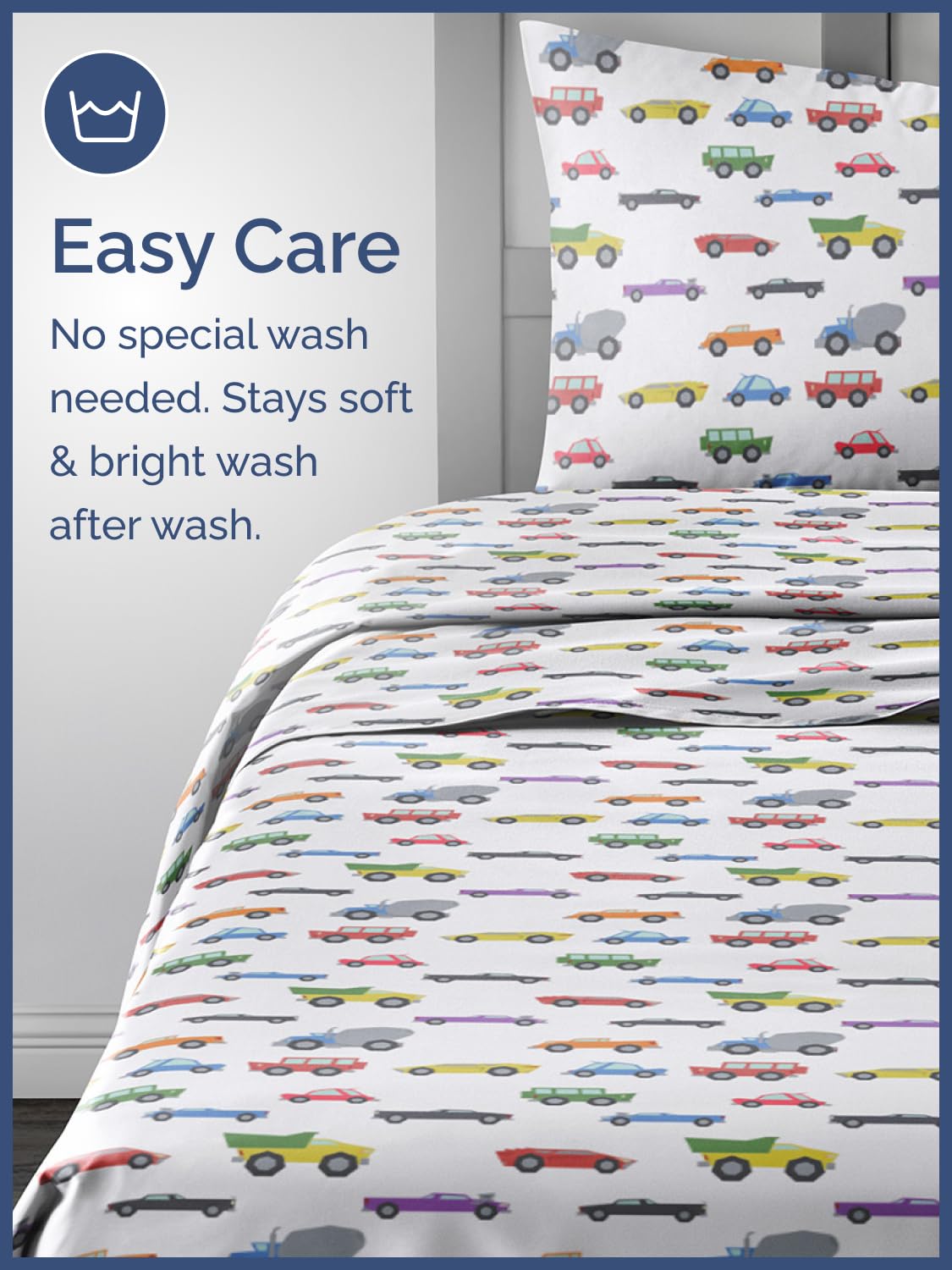 Kids Twin Size Bed Sheet Set - 3 Piece Kids Loft Bed Sheets - Cars Cartoon Truck Themed Bedding - Soft, Cute - Breathable & Machine Washable - Cute Transport Bed Set for Boys, Girls, Teens & Toddlers