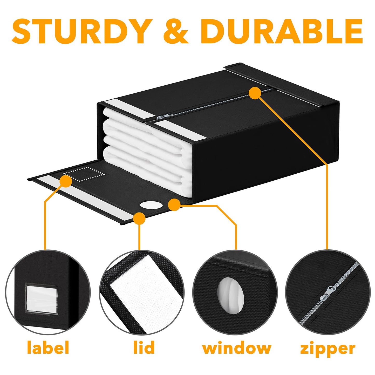 SpaceAid 6 Pack Bed Sheet Organizer and Storage, Foldable Sheet Organizer with Window for Linen Closet, Set Folder Keeper for Queen & King Size Bedding Storage (Black)