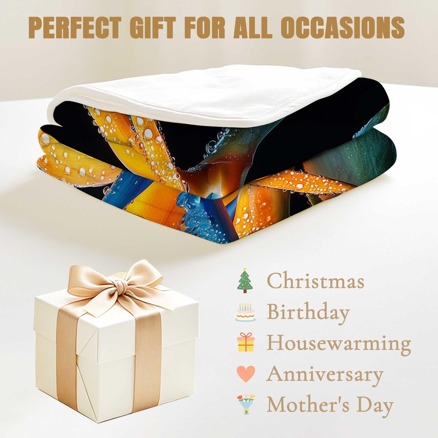 GXYAOYZG Paradise Throw Blanket Tropical Flower Print Throw Orange Blue Black Floral Design Still Life Soft Cozy Flannel Blankets for Couch Sofa Bedding Chair Home Decor Exotic Gifts (49" x 59")