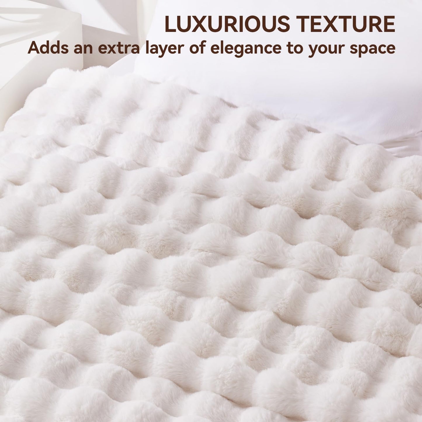 Anysay Faux Fur Throw Blanket, 1000GSM Fluffy Soft Bubble Blanket for Couch Bed, Cozy Plush Warm and Thick Blanket 40''*60'' White