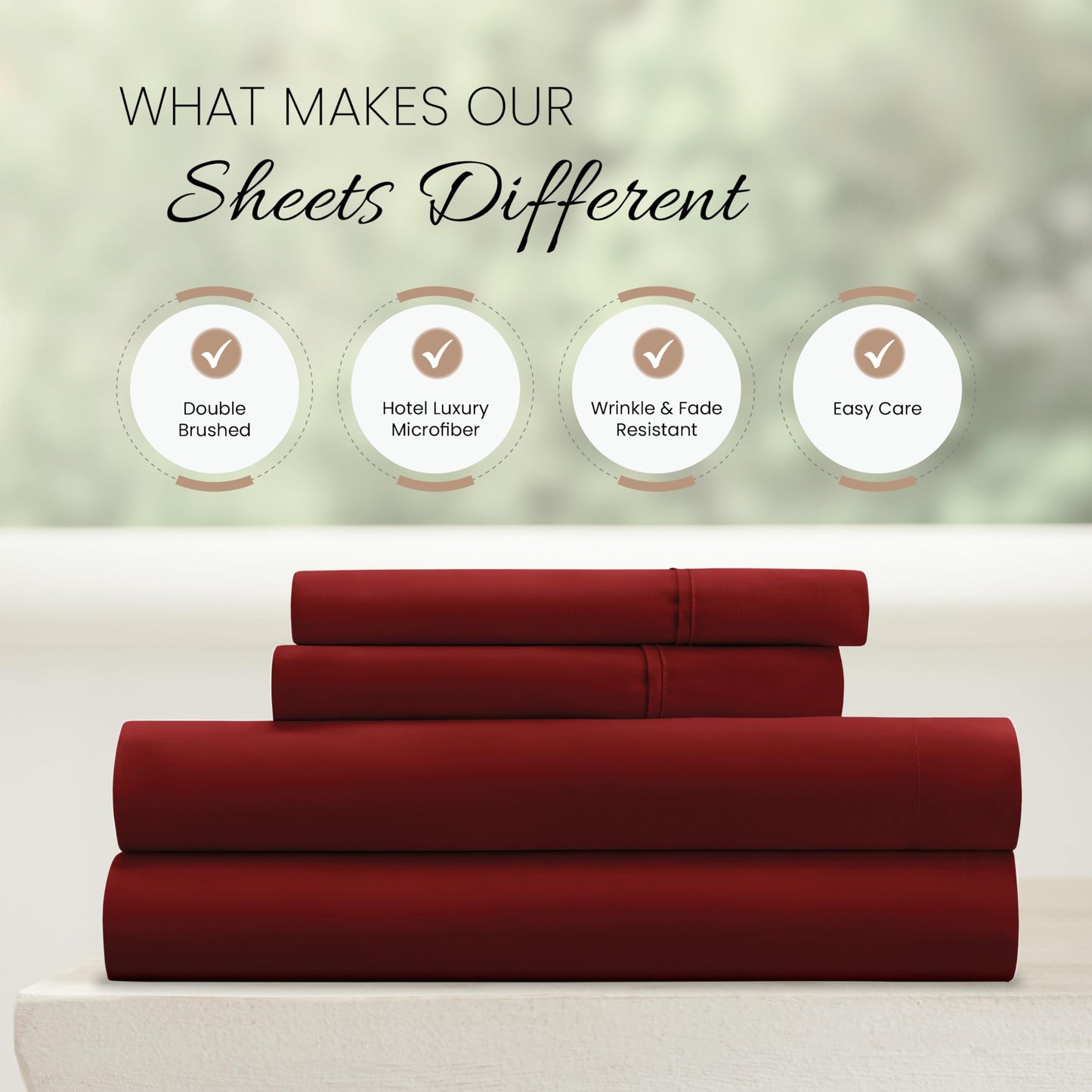 Linen Market Brushed Microfiber Queen Sheet Set 4 Piece – Oeko-TEX Certified Ultra Soft & Wrinkle-Free - 16" Deep Pocket Sheets - Easy Care Queen Size - Burgundy
