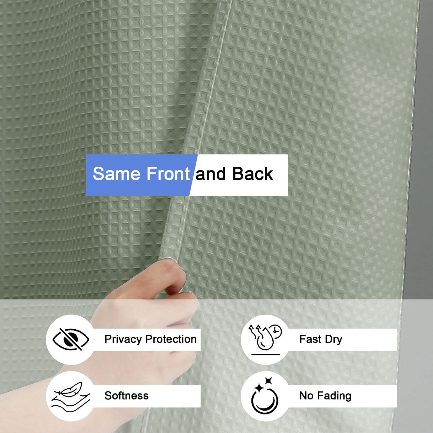 OVZME Extra Long Shower Curtain Set - 84 Inch Long Waffle Weave Heavy Duty Cloth Shower Curtain for Bathroom, Luxury Weighted 230GSM Bath Curtain Set with 12 Plastic Hooks, 72x84, Sage Green