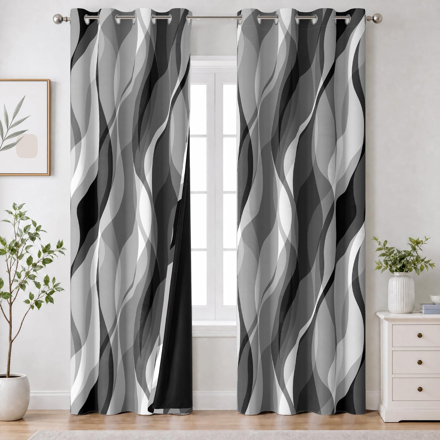 HOQAJME Grey Blackout Curtains for Bedroom Black and White Black Out Curtains for Living Room Modern Abstract Stripe Room Darkening Window Drapes, (52 x 63 - Inch,Gray Stripe)