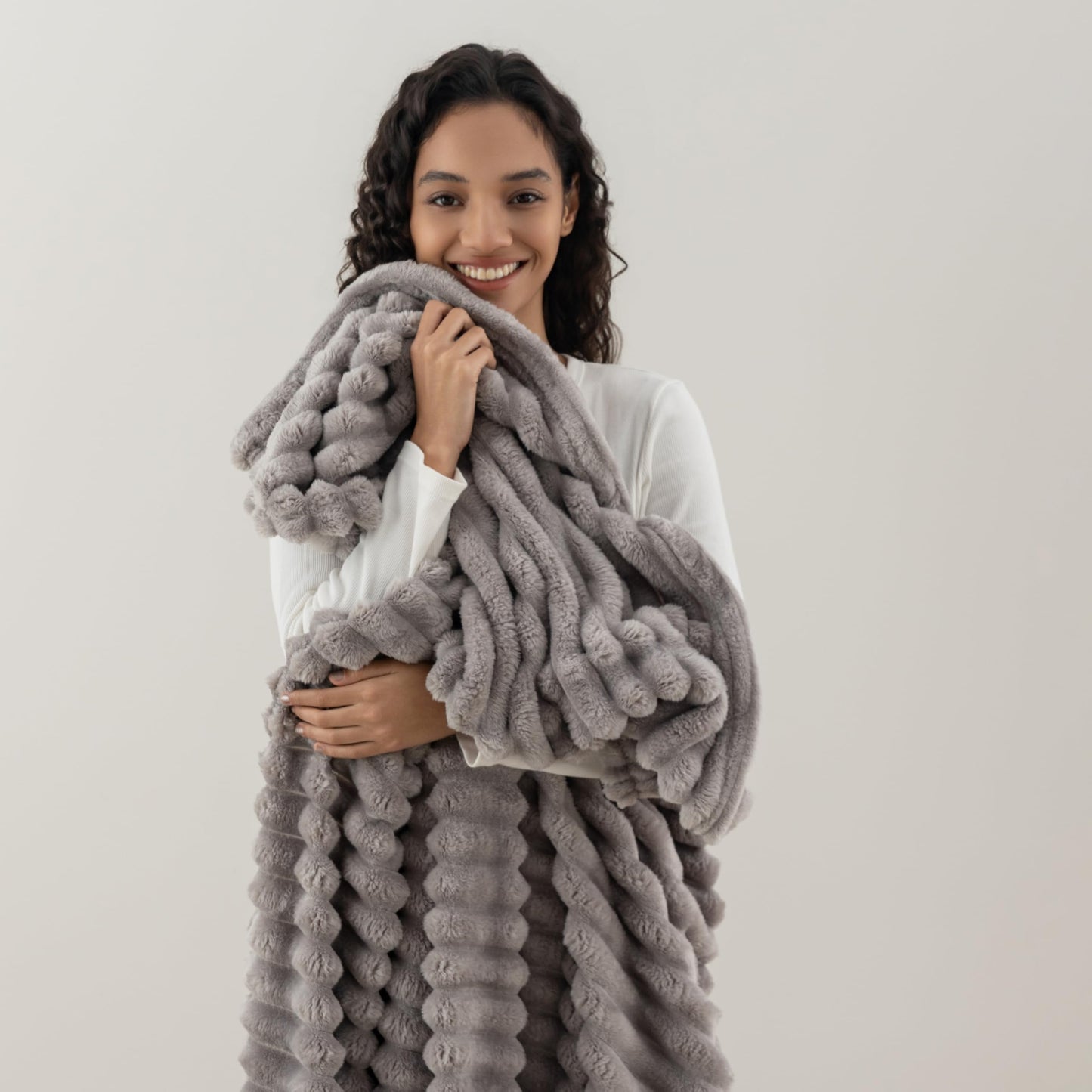 Berkshire Ribbed VelvetLoft® Throw – 330gsm Medium Weight Plush, Extra Soft & Warm Plush Throw Blanket for Bedroom, Couch, Travel – Durable & Easy Care(Stormy Weather, Throw Size 50" x 60")