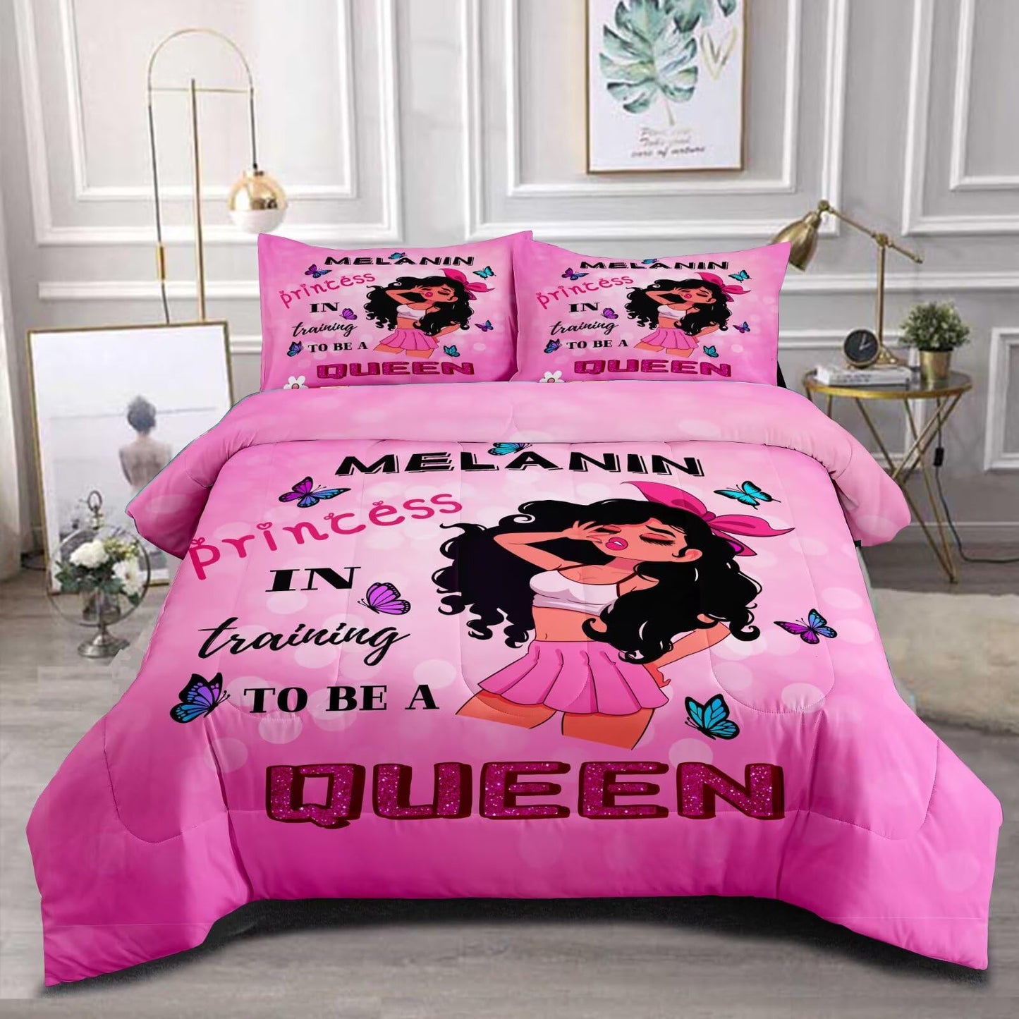GRAT TIOC Black Girl Comforter Set Twin Size for Kids Teens,God Says You are Comforter Set,Black Girl Magic Bedding Set,African American Princess Bed Bedroom Sets