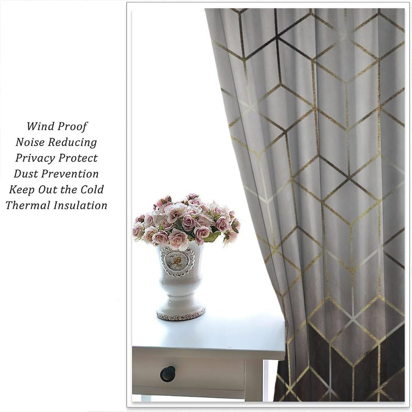 Yearn Jear Geometric Marble Curtains, Black Gold Abstract Geometry Pattern Texture Window Treatments for Bedroom Living Room, Black Luxury Marble Drape 2 Panel Sets,42x45 Inch Decor