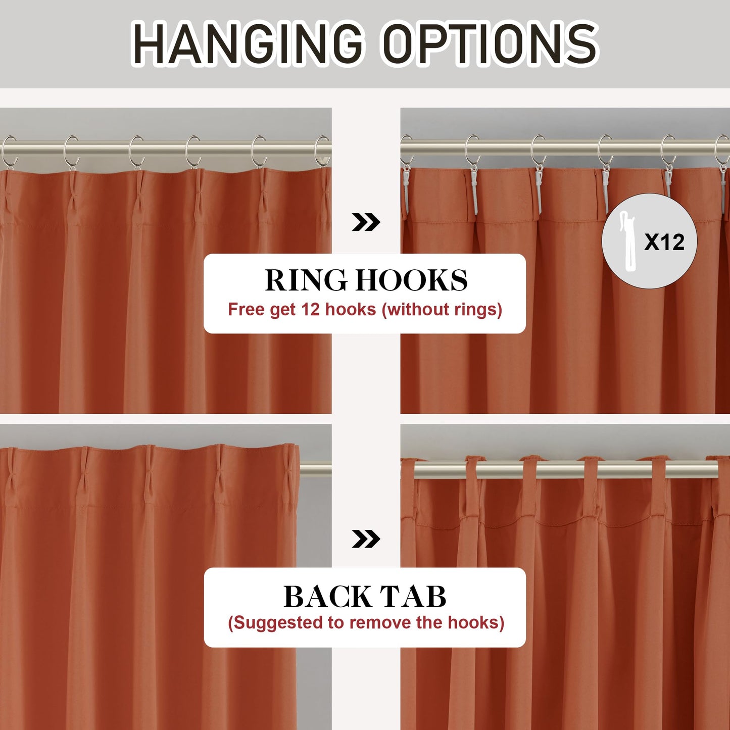 DONREN Burnt Orange Pinch Pleated Blackout Curtains with Hooks - 78 inch Length Room Darkening Thermal Insulated Window Curtain Panels for Living Room Bedroom 2 Panel 40" Wx78 L