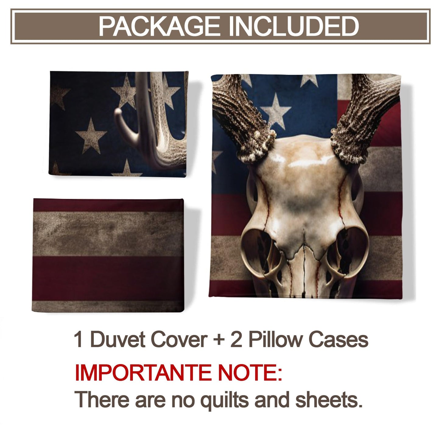 PAISUOQ Gothic Skull Duvet Cover Queen Size - American Flag Home Decor & Gifts, 3 Piece Back to School Dorm Bedding, Easy Care Microfiber Comforter Cover & Pillowcases, Rustic
