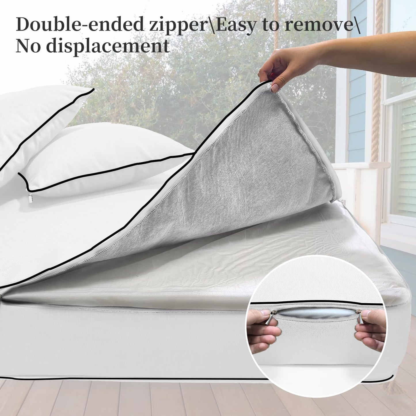 ZOALXZNT Twin Size Cushion Cover for Daybed,Outdoor Twin Mattress Covers for Swing Day Bed,Daybed Cushion Bolster Pillow Fitted Sheet Cover (Black Piping, 75 * 39 * 6in)