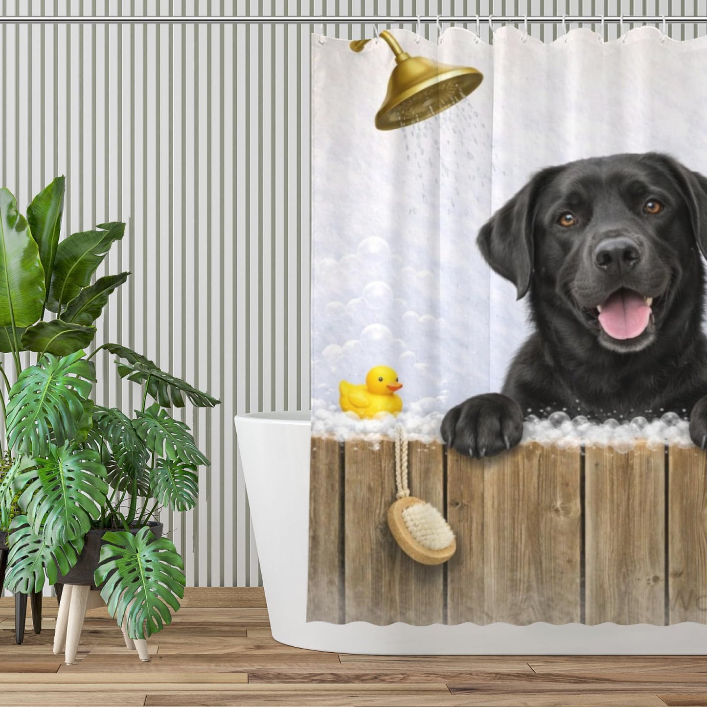 Wordatu Funny Black Labrador Dog Farmhouse Shower Curtain 72x72 Inch Rustic Hilarious Pet Animal Country Bathroom Set Accessories Decor with 12 Hooks