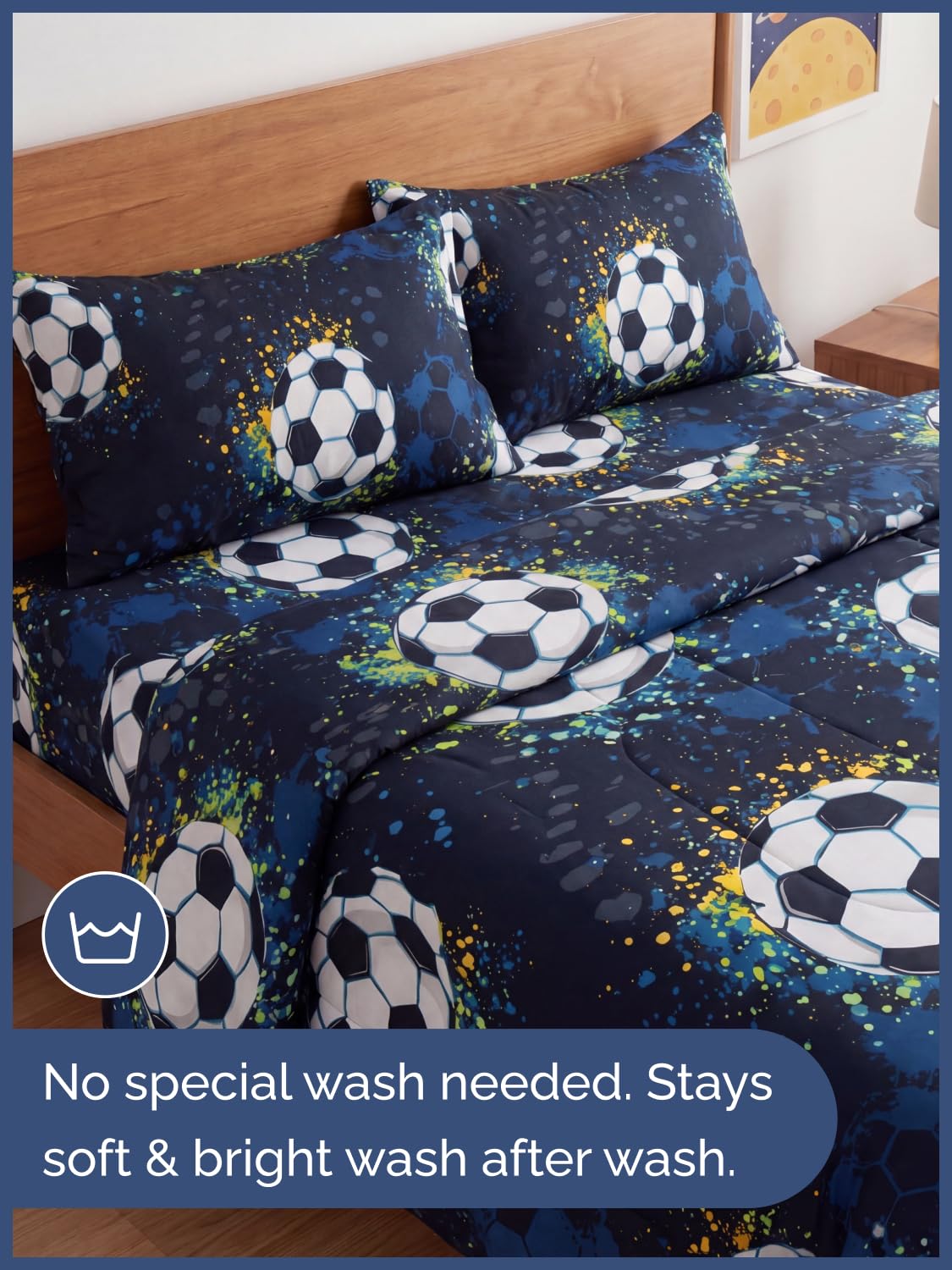 CGK Unlimited Kids Midnight Soccer Queen 4 Piece Sheet Set - Boys, Girls, Teens, Toddler - Easy Fit Deep Pockets - Soft, Cooling & Breathable Sheets - Cozy, Fade and Wrinkle Free - Machine Washable