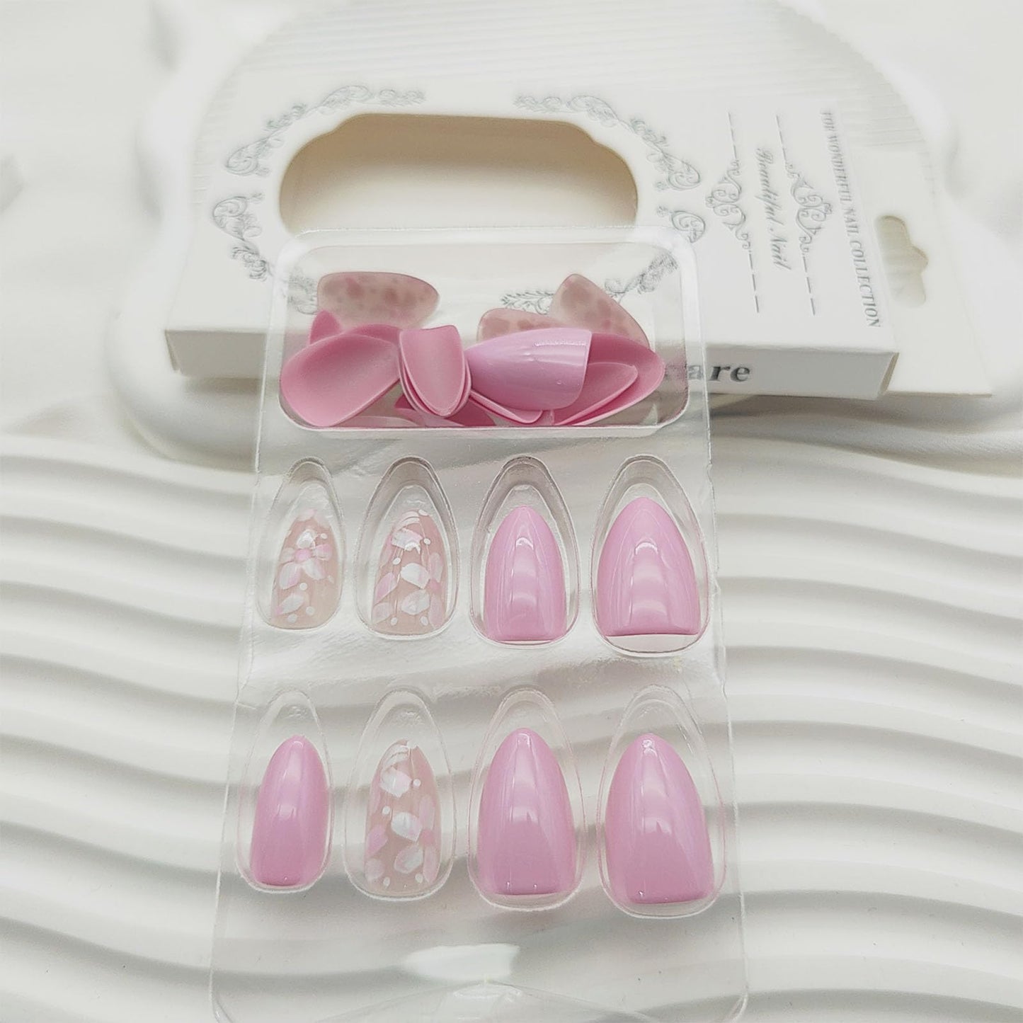 Almond Press on Nails Short Fake Nails Pink Flower Polka Dot Design Stick on Nails Summer Full Cover Reusable False Nail for Women 24Pcs