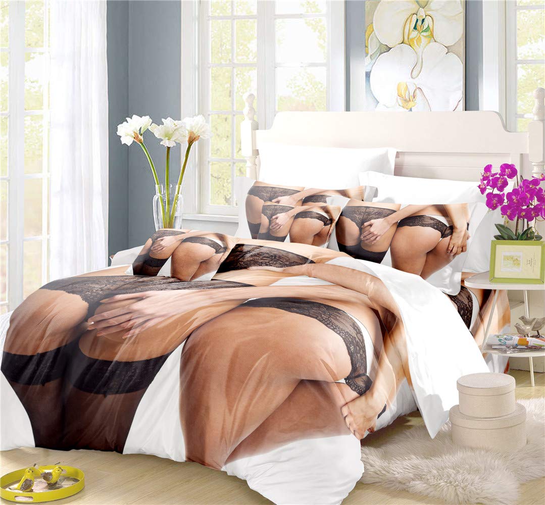 REALIN Sexy Duvet Cover Set Female Model Bedding Lace Motorcycle High Heels Bed Sets 2/3/4PCS Quilt Covers/Sheets/Pillow Shams,Twin/Full/Queen/King (A,Twin-172x218cm-3PCS)