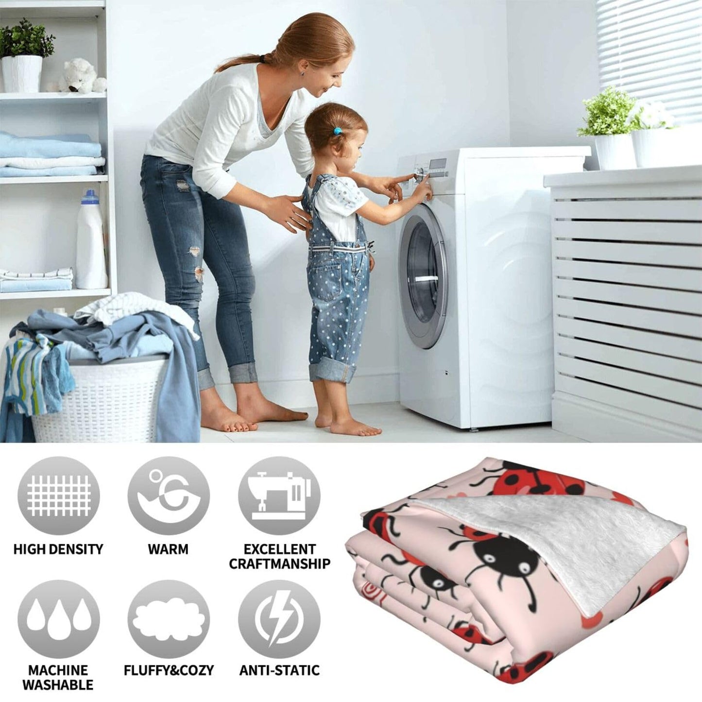 Ladybug Blanket, Gifts for Women, Insect Ladybug Print Soft Lightweight Throw Blankets for Kids Girls, Travel Bed Living Room Decor, 50x60in