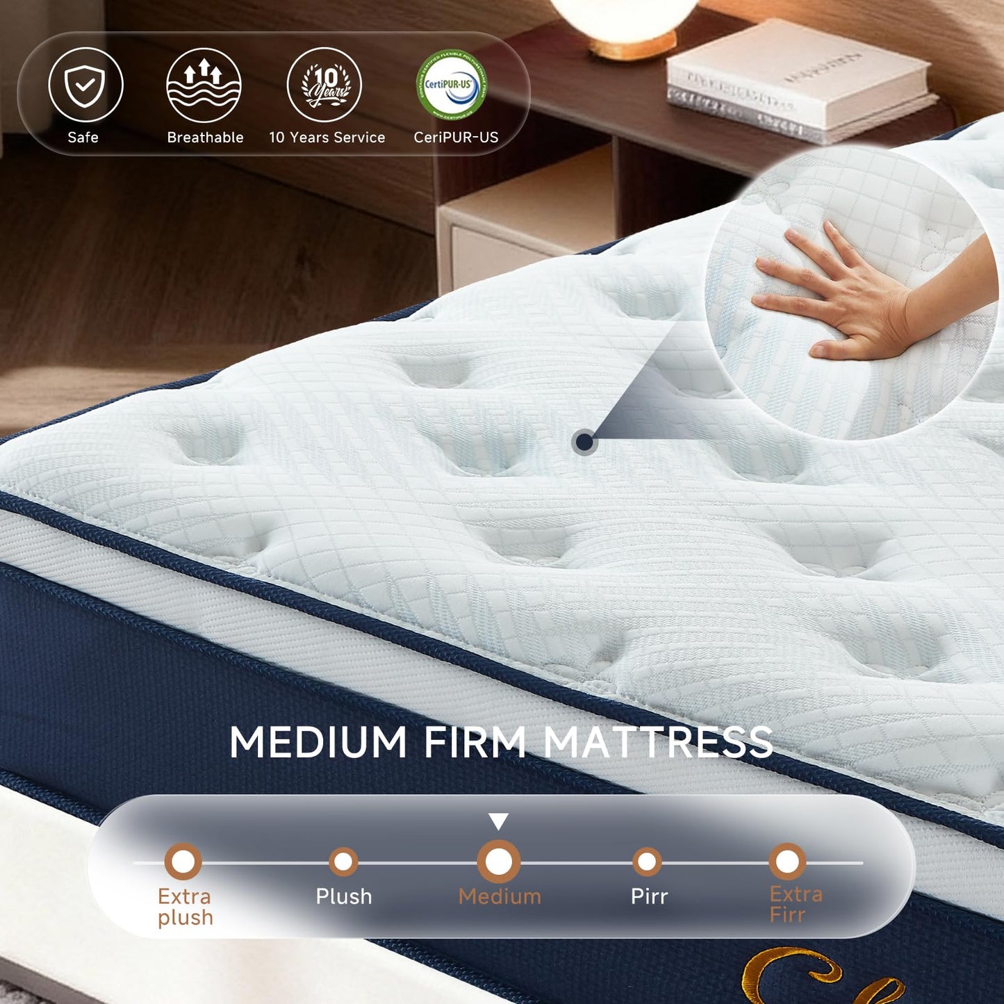 Twin Mattress,10 Inch Twin Size Mattresses in a Box, Hybrid Pocket Spring Mattress with CertiPUR-US Certified Foam, Fiberglass Free, Cool Sleep Technology 75''L x 39''W