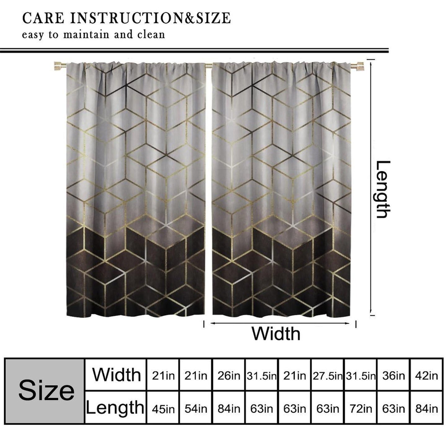 Yearn Jear Geometric Marble Curtains, Black Gold Abstract Geometry Pattern Texture Window Treatments for Bedroom Living Room, Black Luxury Marble Drape 2 Panel Sets,42x45 Inch Decor