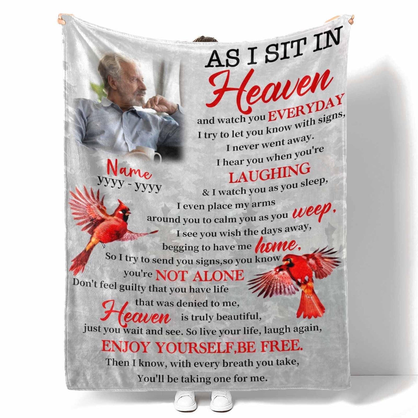D-Story Custom Memorial Blanket with Photos in Loving Memory for Loved Ones Lost: Made in USA, Personalized Picture Sympathy Remembrance Grief Gift Funeral for Daughter Son Father Mother Brothers