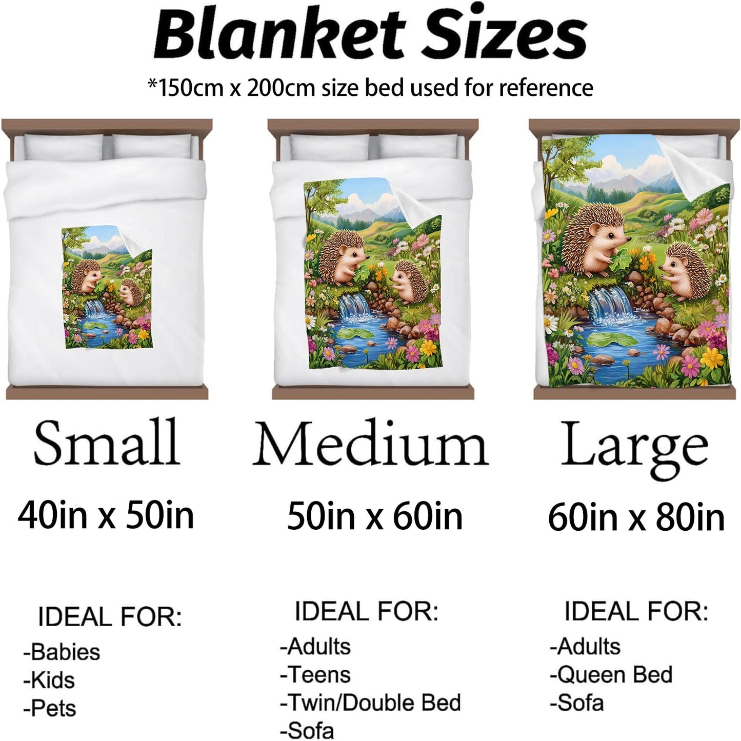 Kibue Cute Hedgehog Blanket, Warm Cozy Flannel Throw with Animal and Flower, Soft Lightweight Blankets for Travel, Sofa, Bedroom, Office, Cartoon Nature Home Decor Gifts for Adults Women 60"×50"