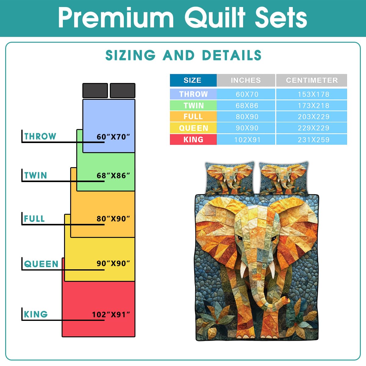LUSHIS Patchwork Quilt Set, Patchwork Throw Bedspread Bed Sets - Animals Coverlet Sets All Season Soft Microfiber Lightweight Bedding Set (Elephant)