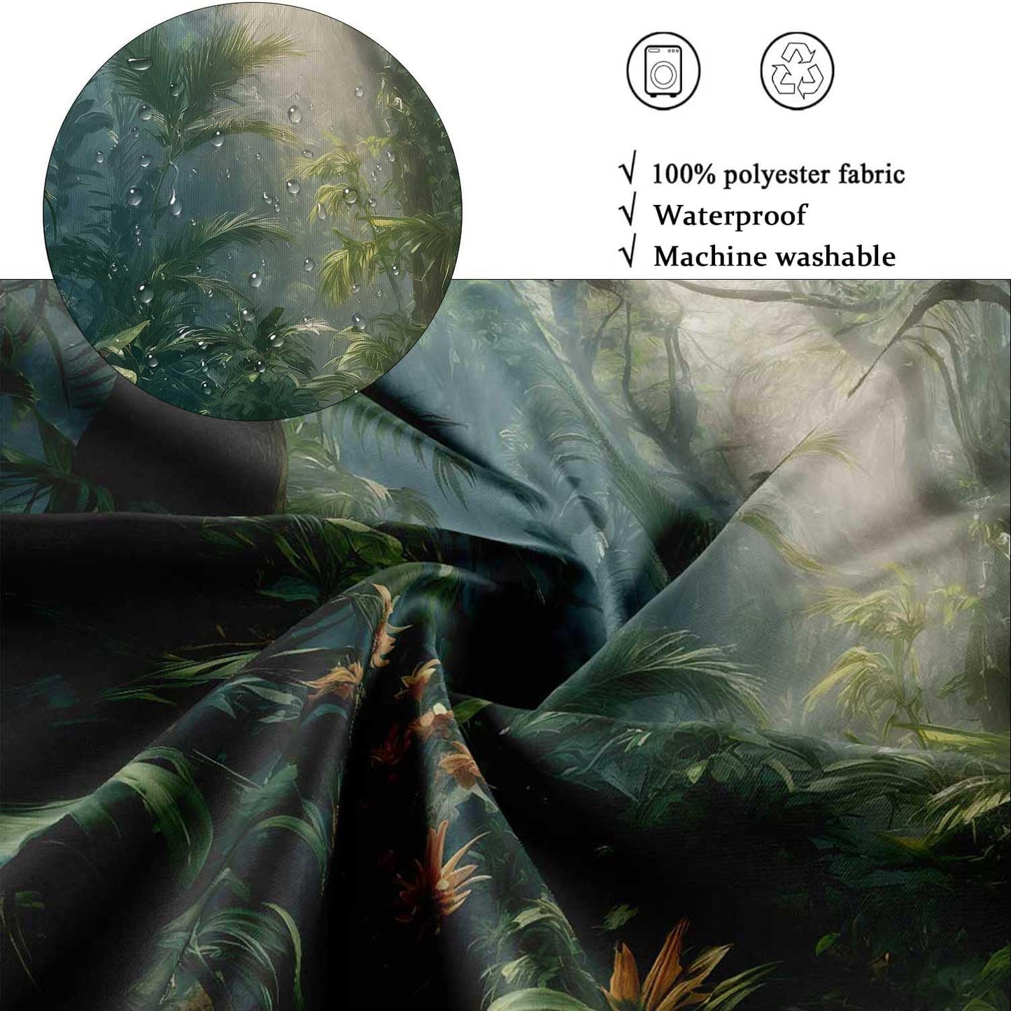 iTapnoom Jungle Shower Curtain Rainforest Green Bathroom Decor 72 x 72