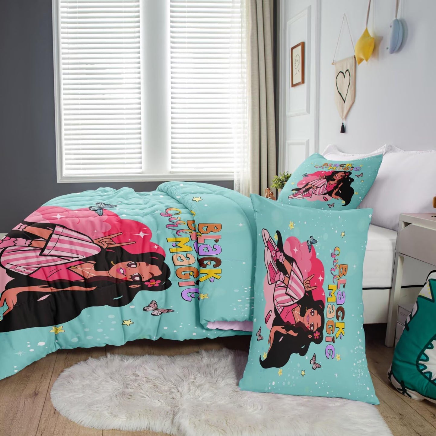 GRAT TIOC Black Girl Comforter Set Twin for Kids Teens,Black Girl Magic Bedding Set,Afro Melanin Bed Bedroom Set