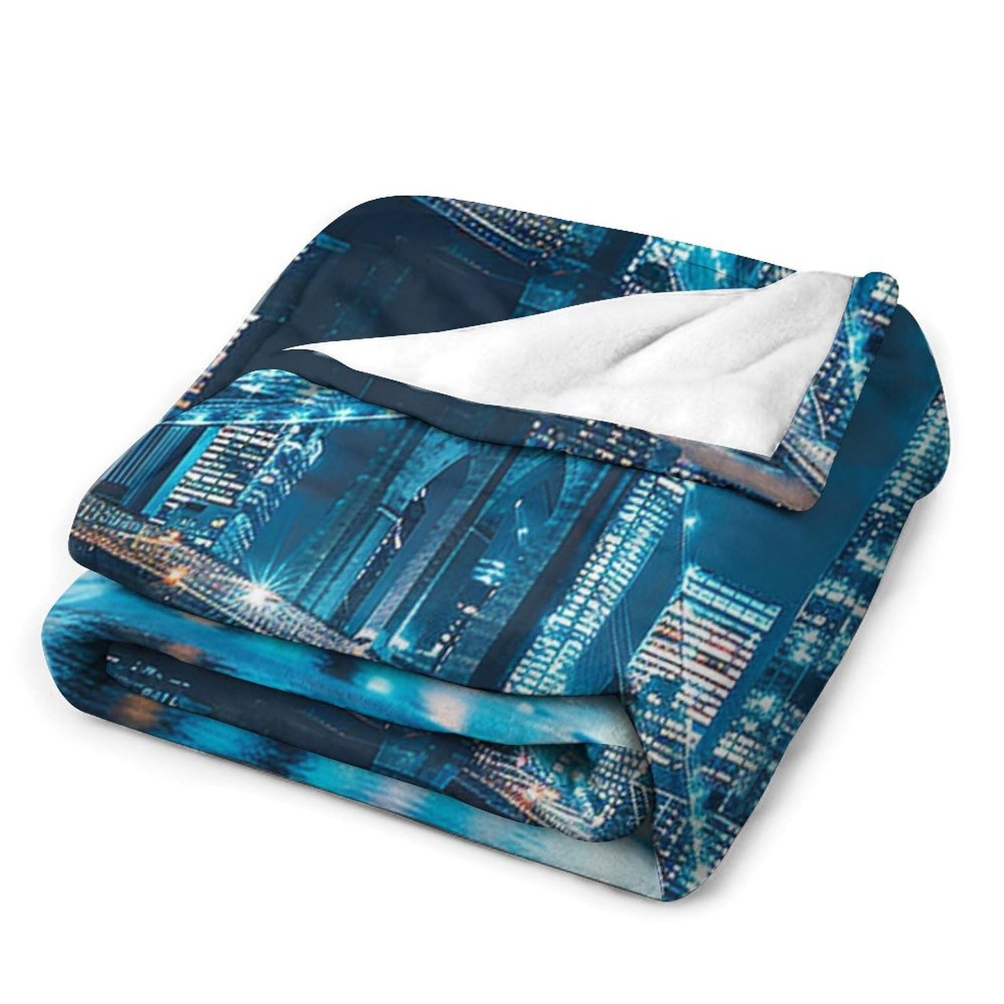 TOWINSFB Neon Light Skyscraper Flannel Throw Blanket, Soft Lightweight Cozy Warm Fantasy Bridge Cityscape Blanket for Couch Bed Travel- 30"x40"